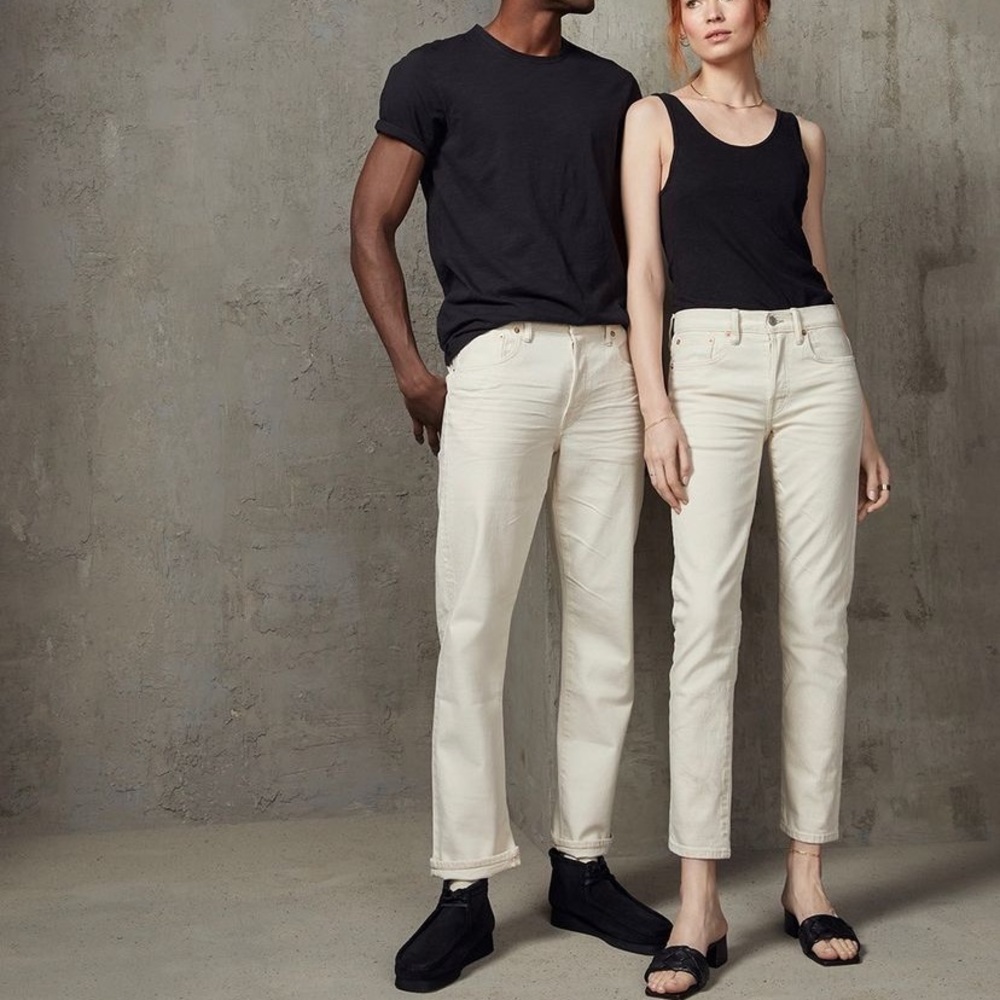 AE77-premium denim classic fit - white
